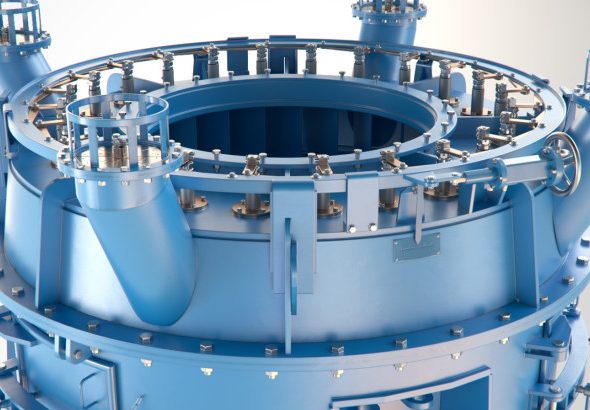 fpm-modii3d-96 Młyn kulowy - fragment wizualizacji 3D. Ball mill - fragment of 3D visualization.