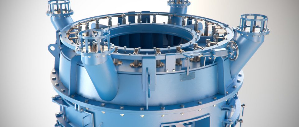 Młyn kulowy - fragment wizualizacji 3D. Ball mill - fragment of 3D visualization.