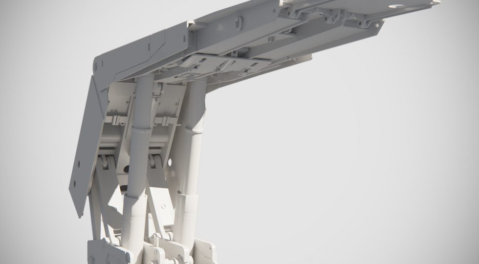 Powered-roof-supports-modii3d-01 Wizualizacja 3D obudowy zmechanizowanej. 3D visualization of powered roof support