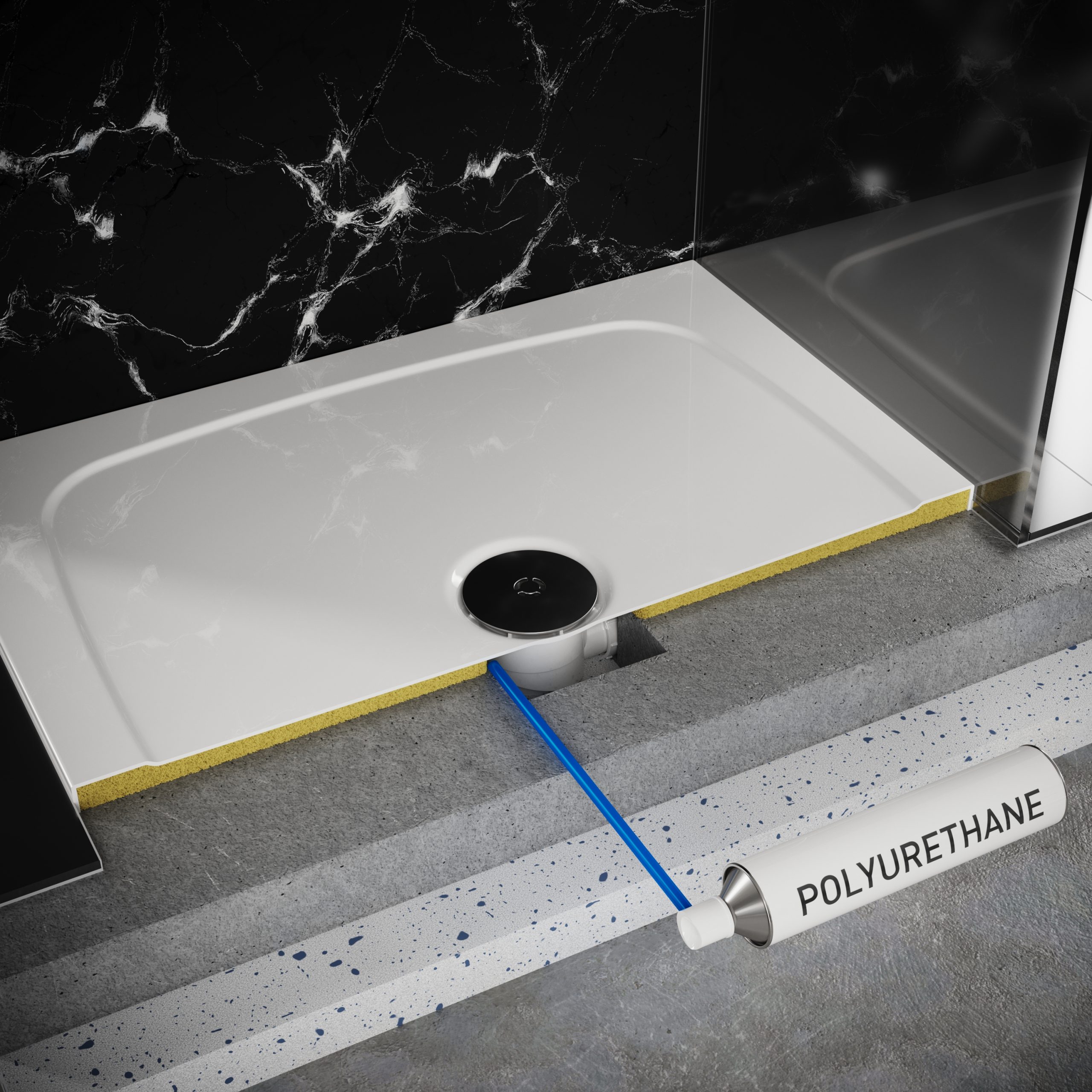 Wizualizacja 3D - instrukcja montażu brodzika. 3D visualization - shower tray assembly instructions