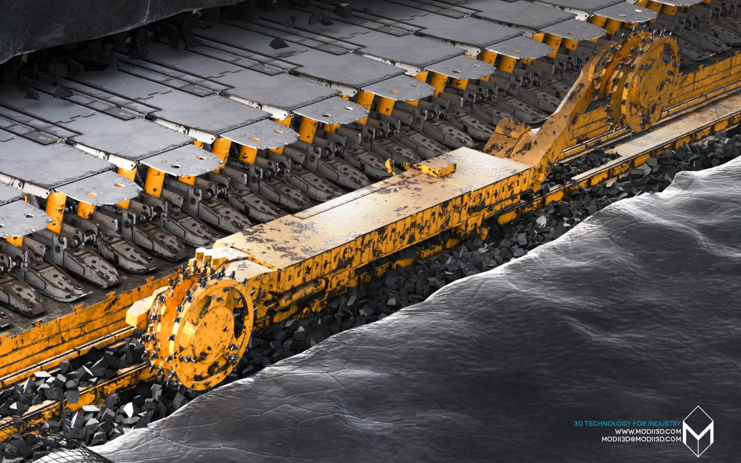 Wizualizacja 3D ściany wydobywczej - przemysł górniczy. 3D visualization of a mining wall - mining industry.