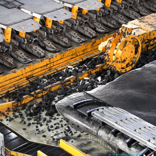 Wizualizacja 3D ściany wydobywczej - przemysł górniczy. 3D visualization of a mining wall - mining industry.
