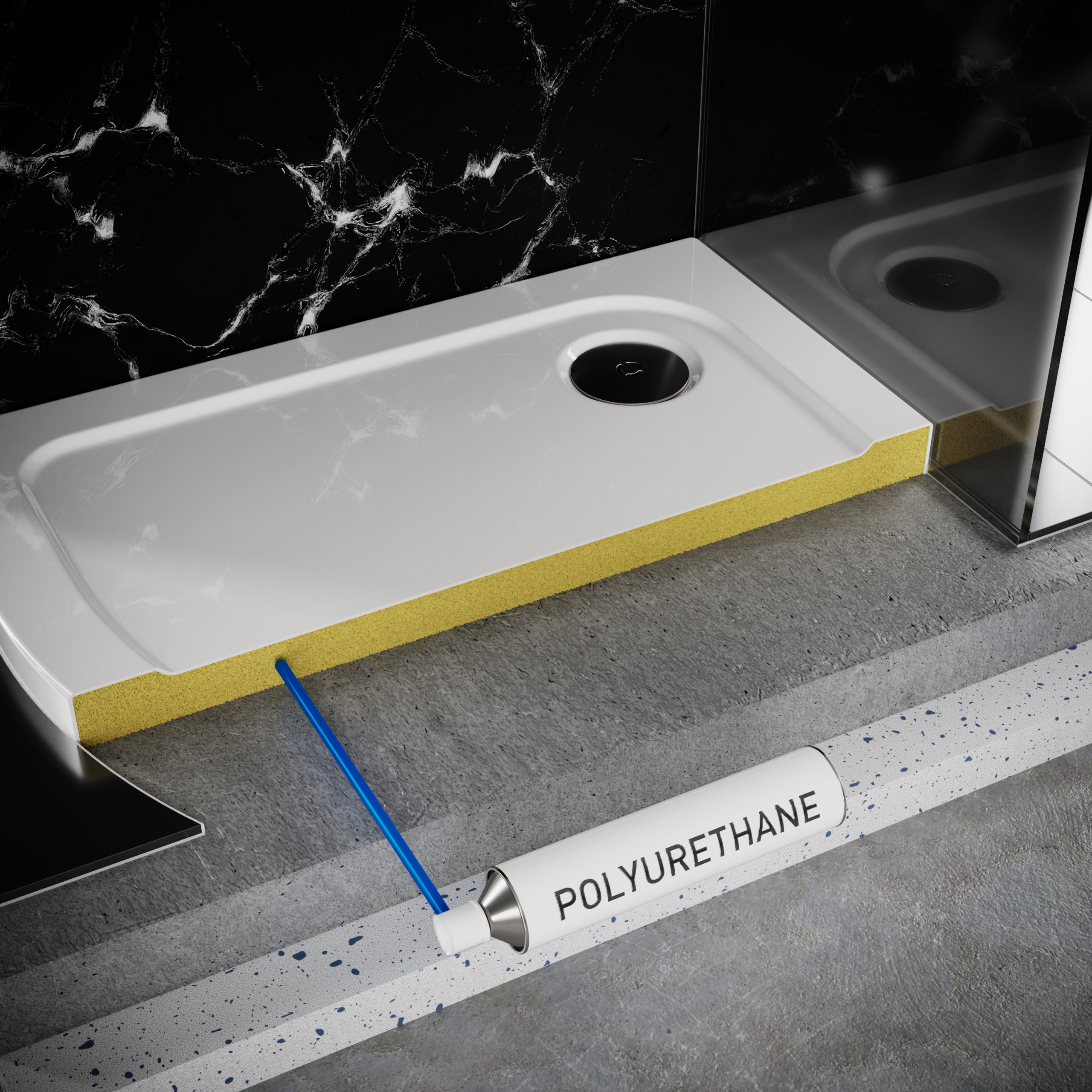 Wizualizacja 3D - instrukcja montażu brodzika. 3D visualization - shower tray assembly instructions