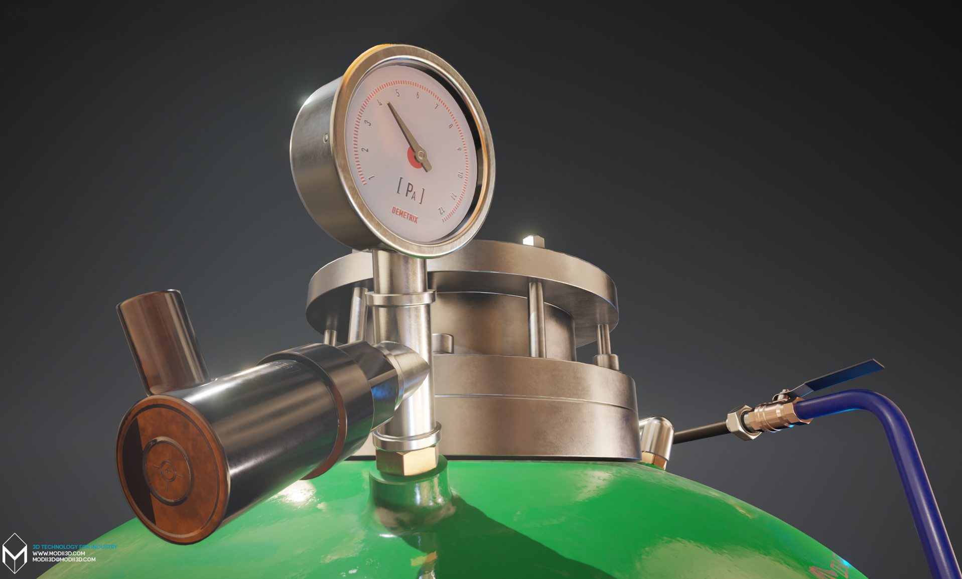 animacja 3D - kadr z animacji 3D prezentującej produkt przemysłowy. 3D animation - a frame from a 3D animation presenting an industrial product.