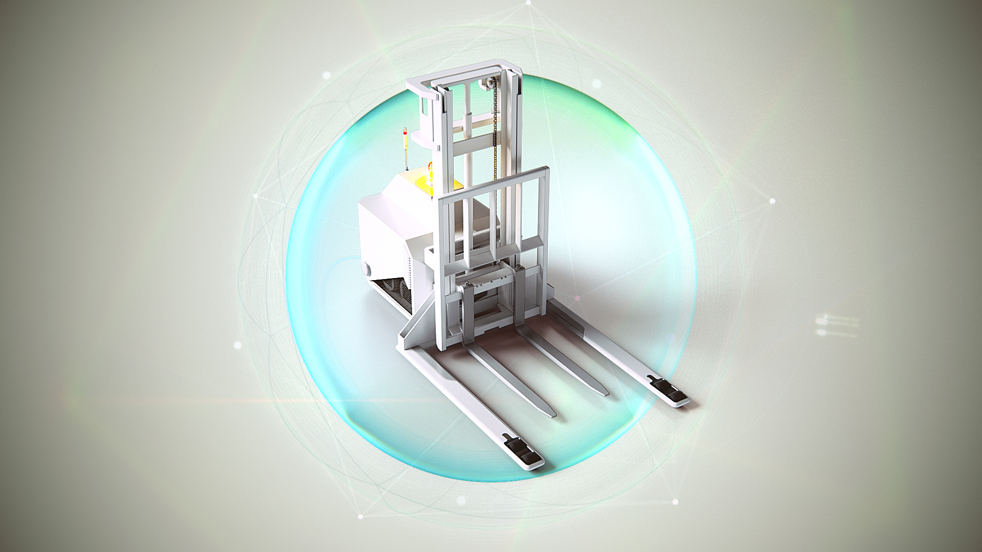 A frame of animation showing an automated forklift.