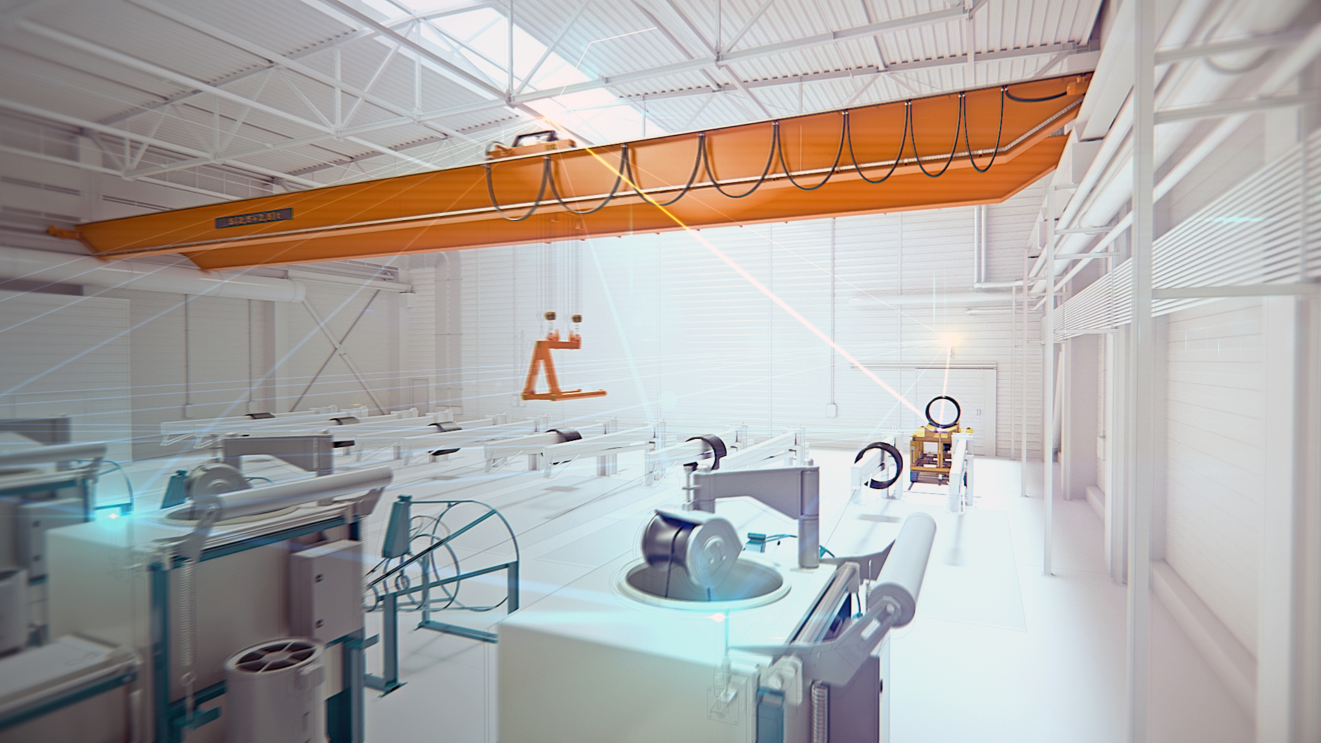 A frame showing 4.0 industry production hall.