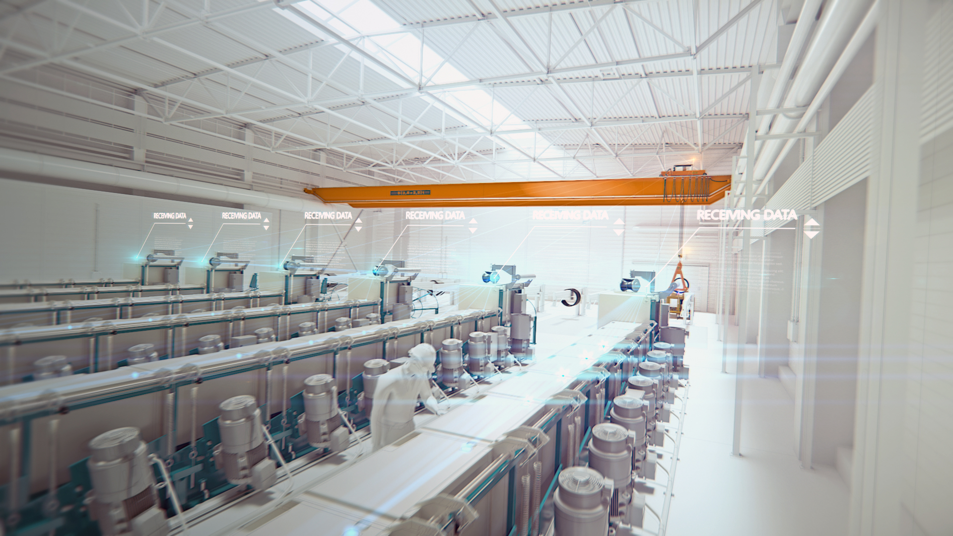 A frame showing 4.0 industry production hall.