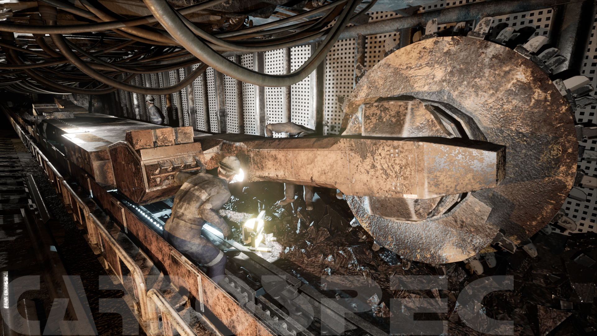 An animation frame showing mining equipment..