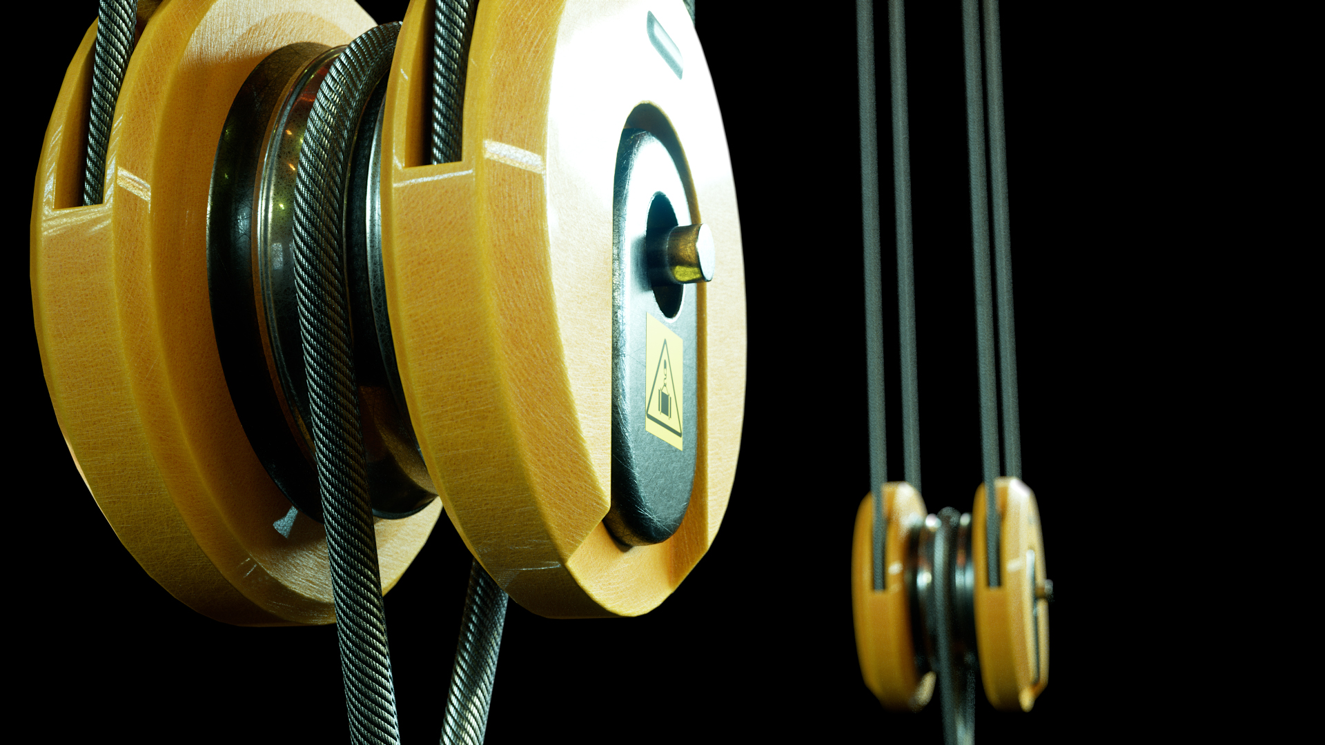 A frame showing an overhead crane simulator.