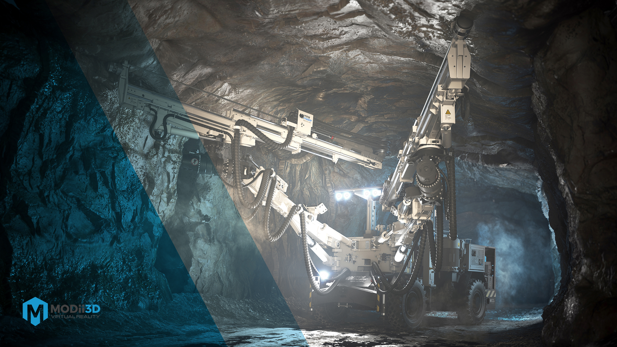 3d visualiation of heavy machnine rig in the ore mine kghm for trade fair show and advertise