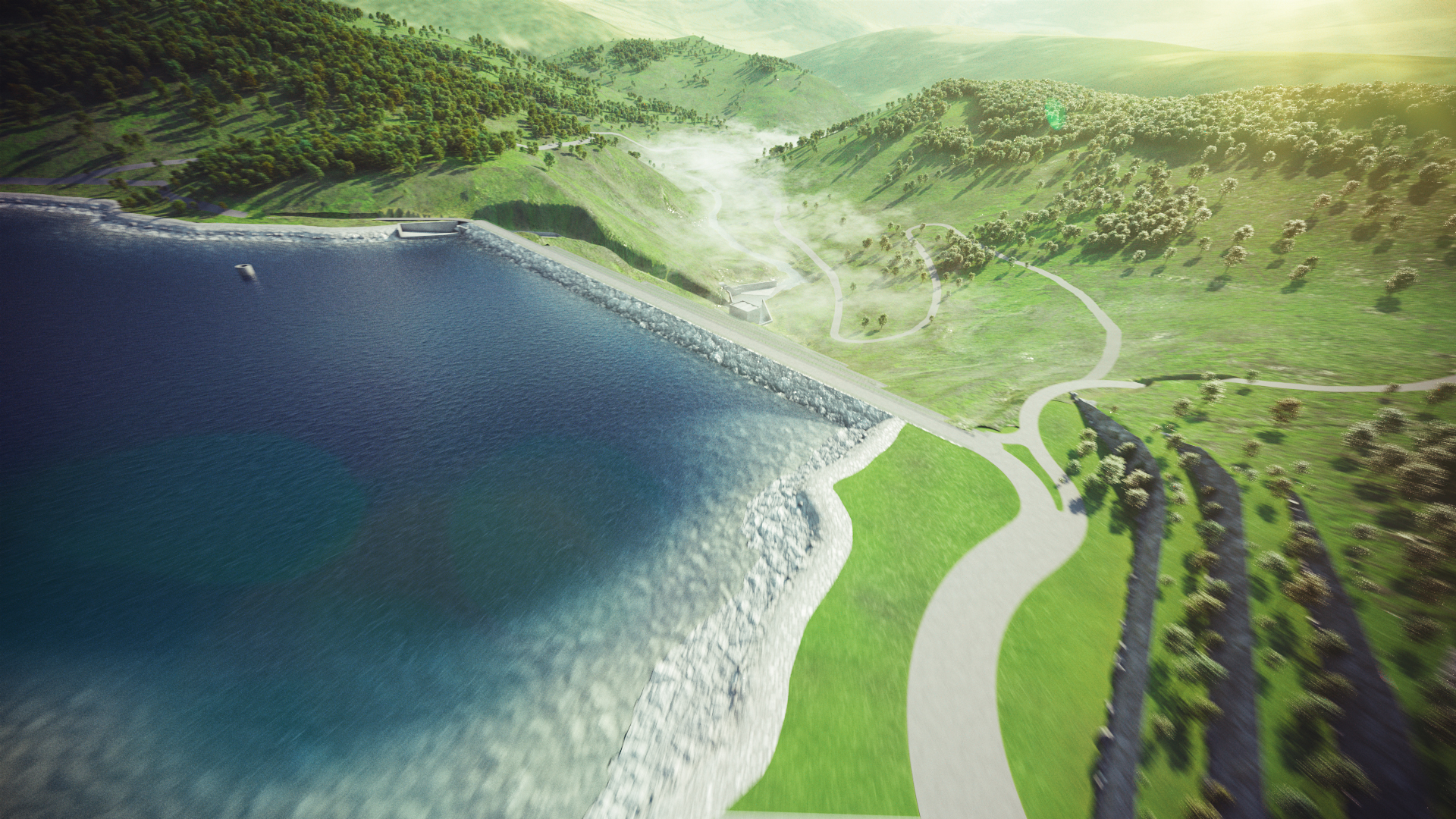 Animacja 3D elektrowni szczytowo-pompowej. 3D animation of a pumped-storage power plant