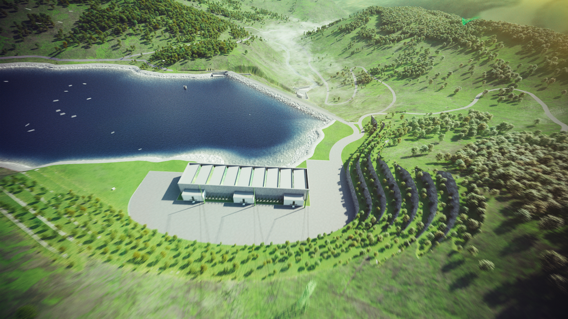 Animacja 3D elektrowni szczytowo-pompowej. 3D animation of a pumped-storage power plant