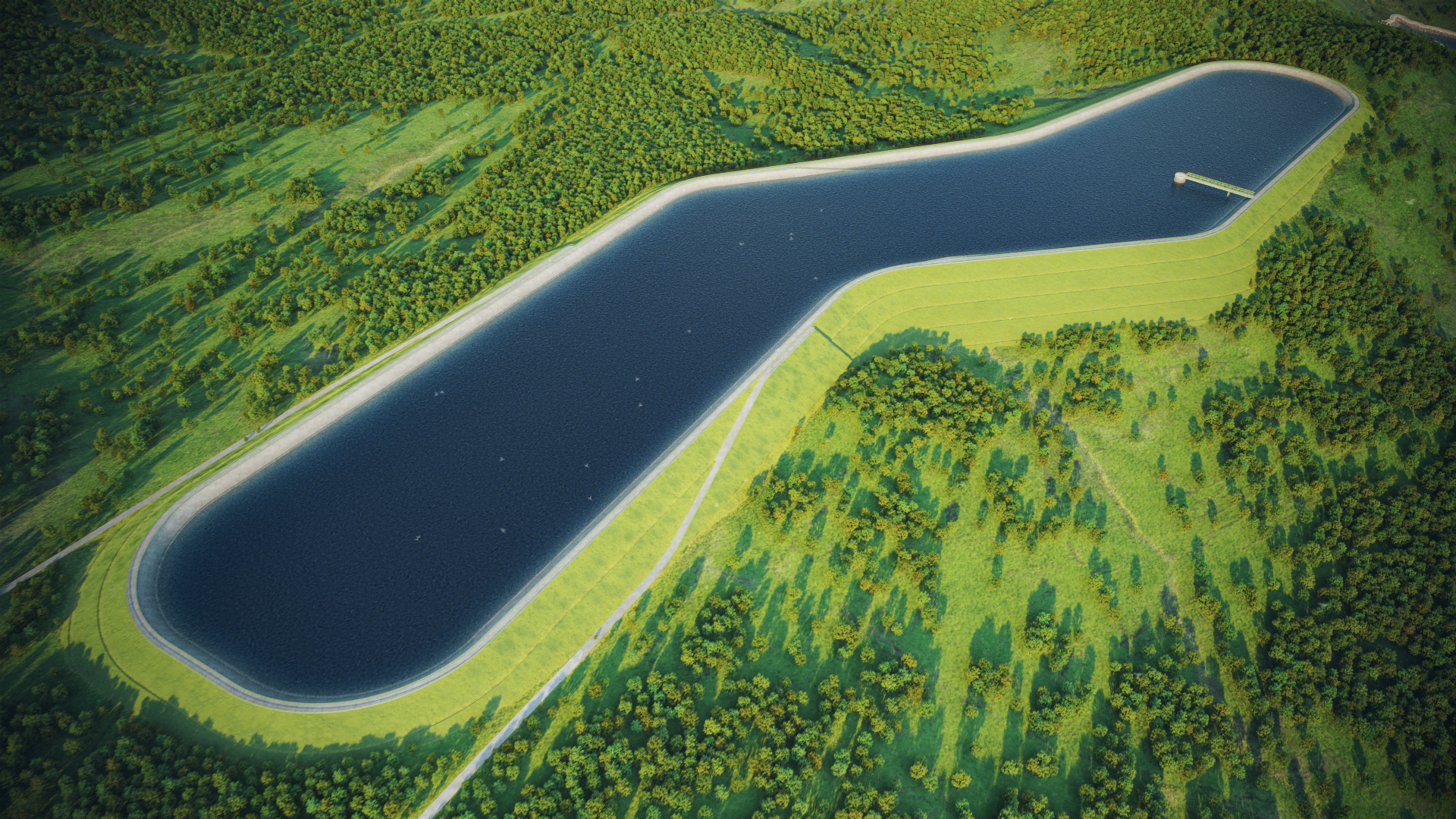 Animacja 3D elektrowni szczytowo-pompowej. 3D animation of a pumped-storage power plant