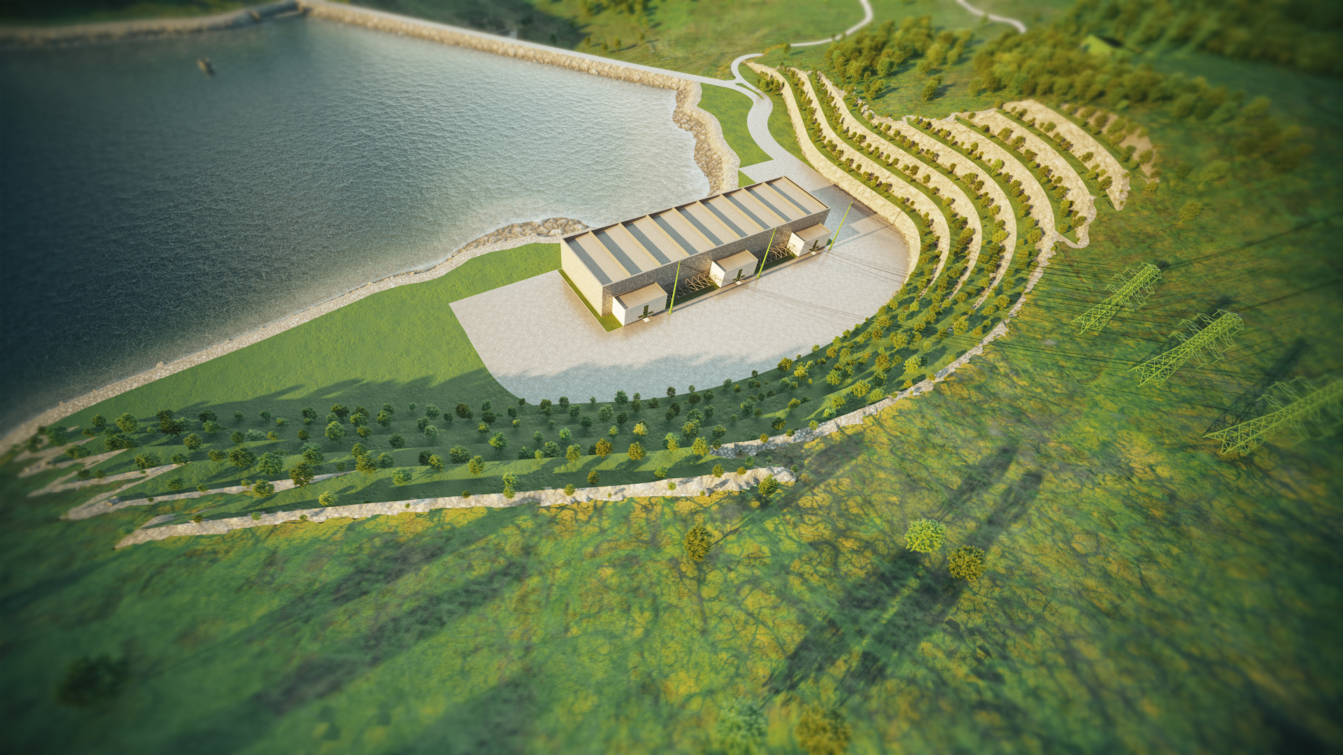 Animacja 3D elektrowni szczytowo-pompowej. 3D animation of a pumped-storage power plant