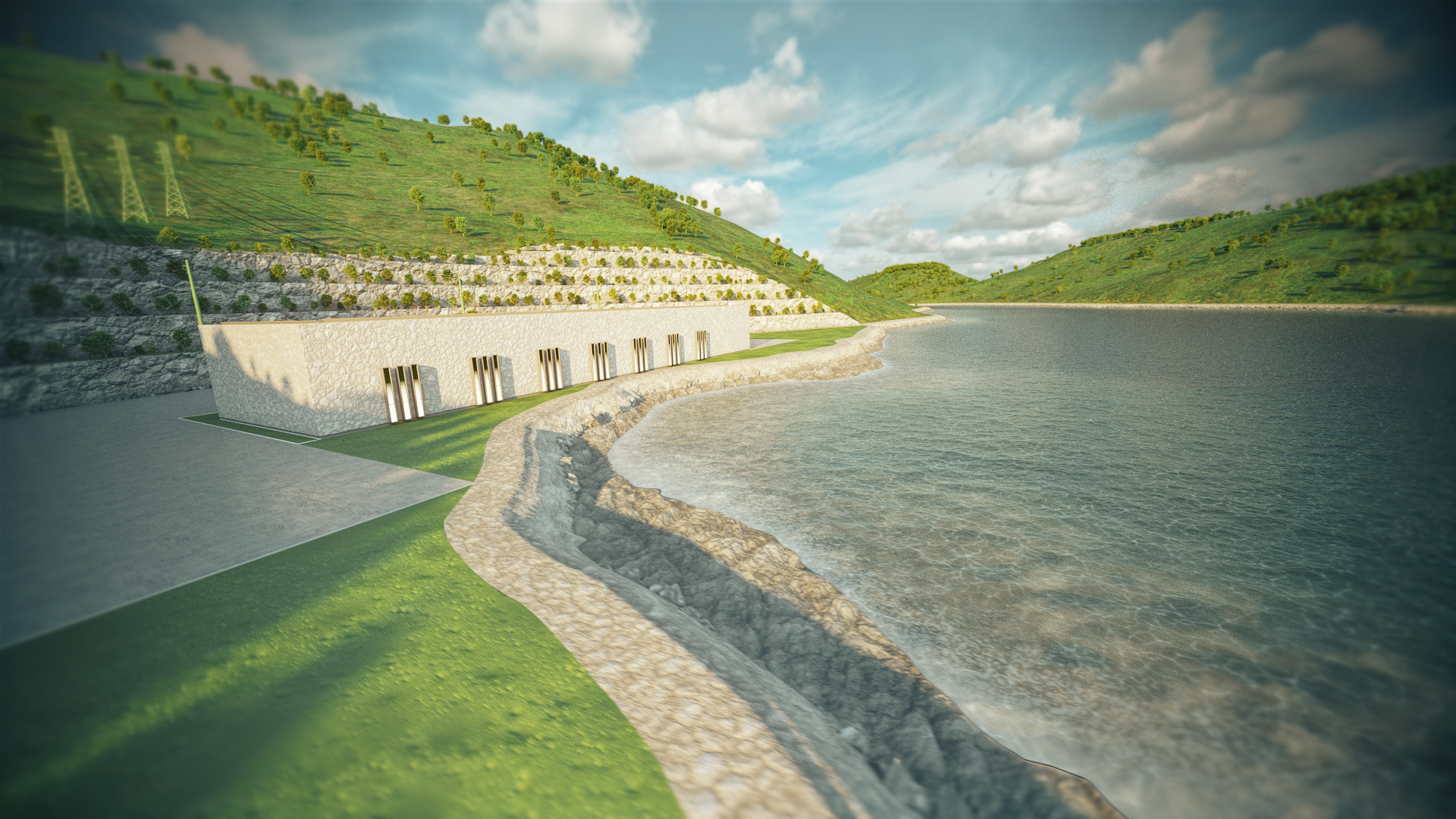 Animacja 3D elektrowni szczytowo-pompowej. 3D animation of a pumped-storage power plant