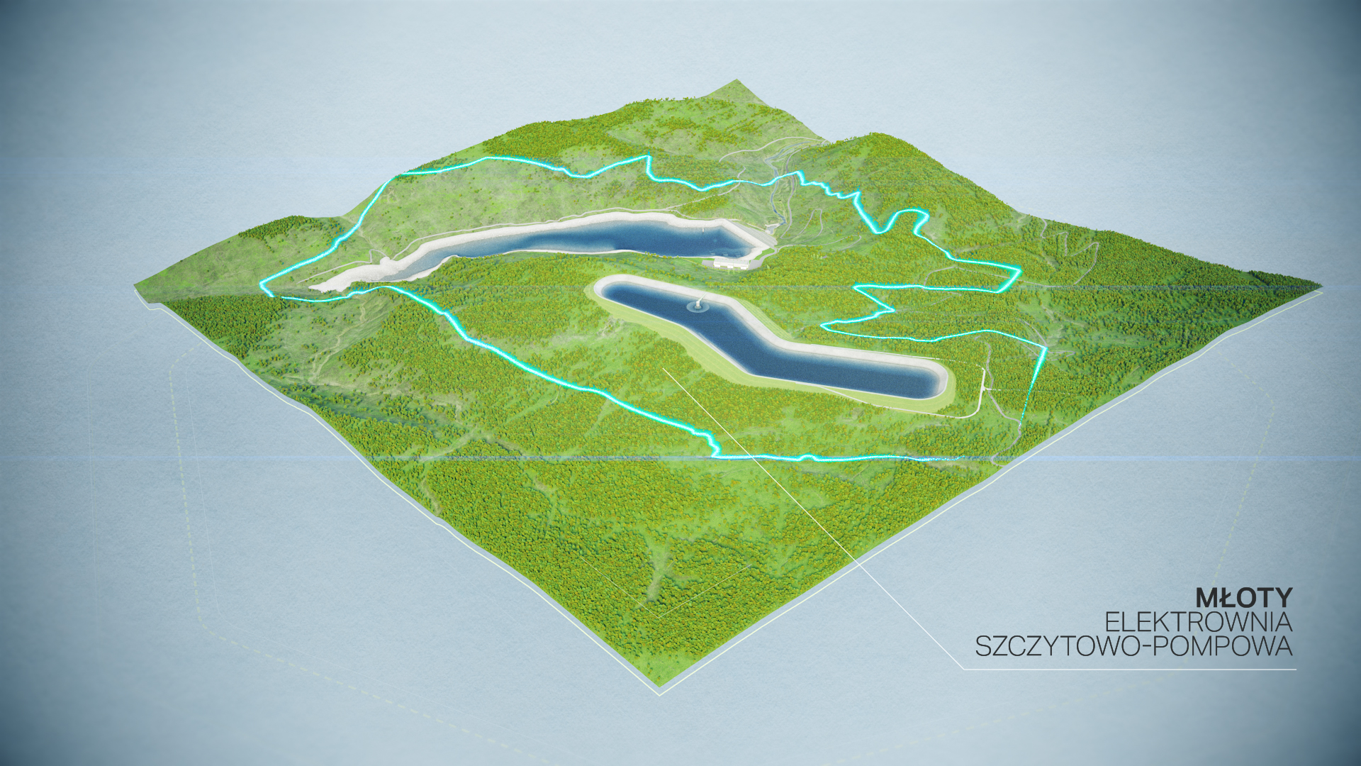 Animacja 3D elektrowni szczytowo-pompowej. 3D animation of a pumped-storage power plant