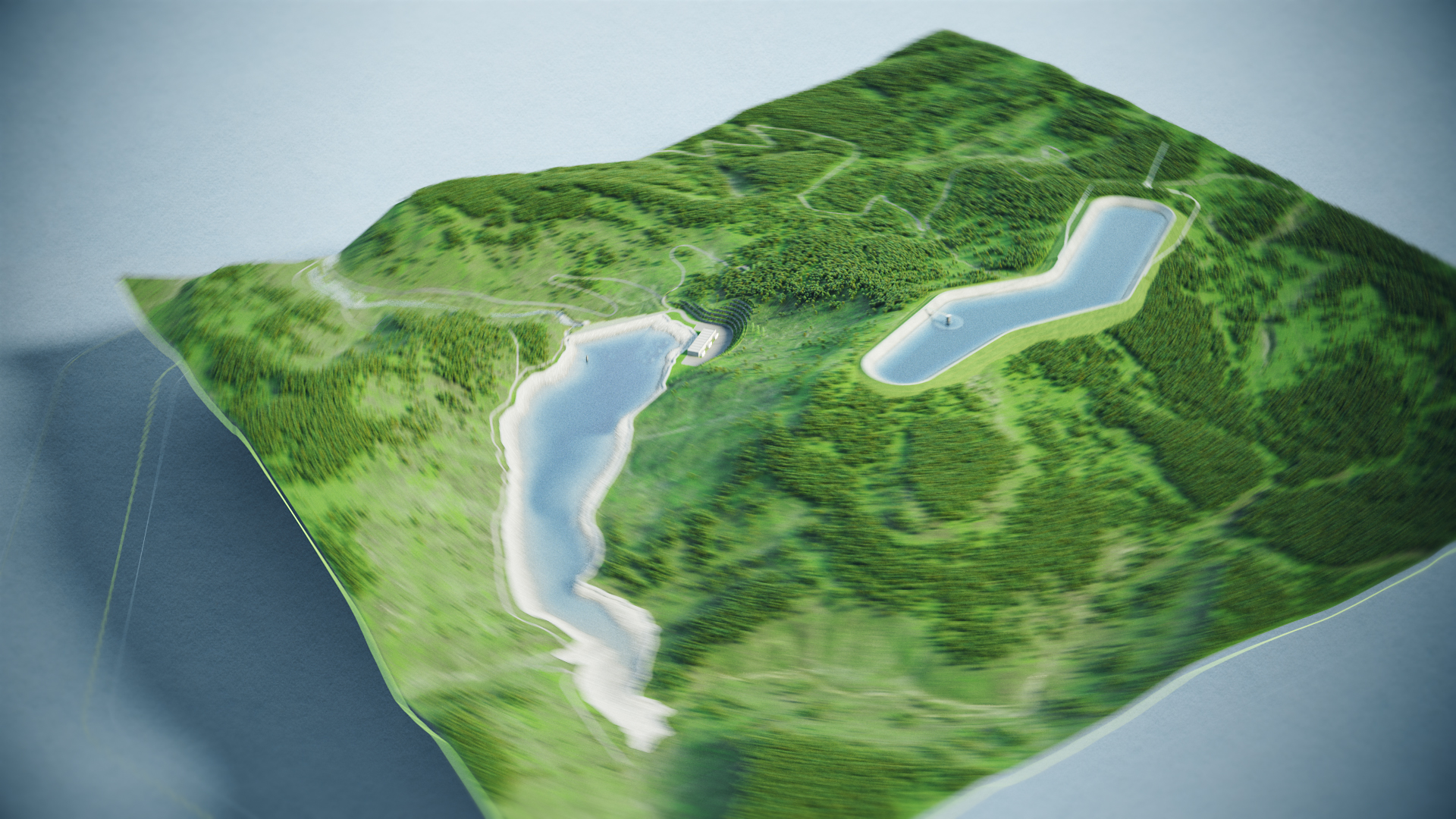 Animacja 3D elektrowni szczytowo-pompowej. 3D animation of a pumped-storage power plant