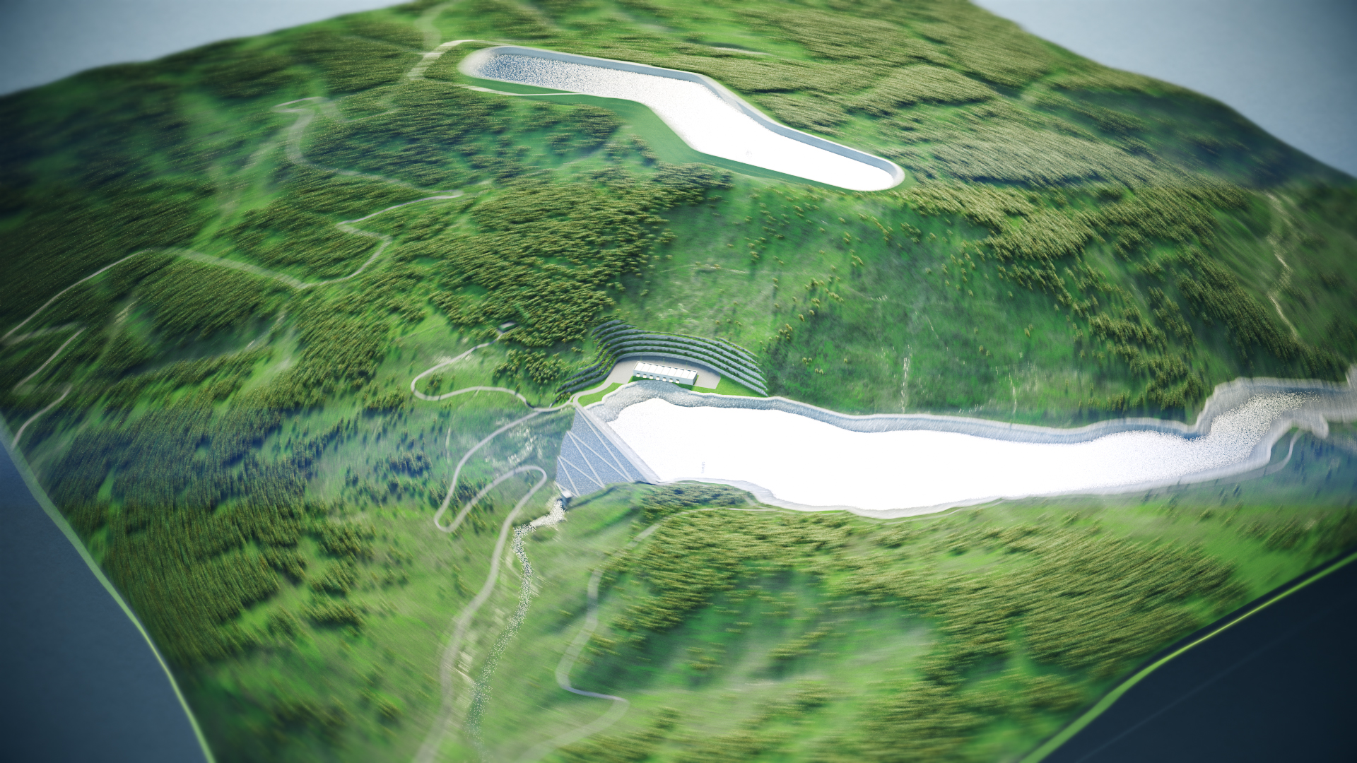 Animacja 3D elektrowni szczytowo-pompowej. 3D animation of a pumped-storage power plant
