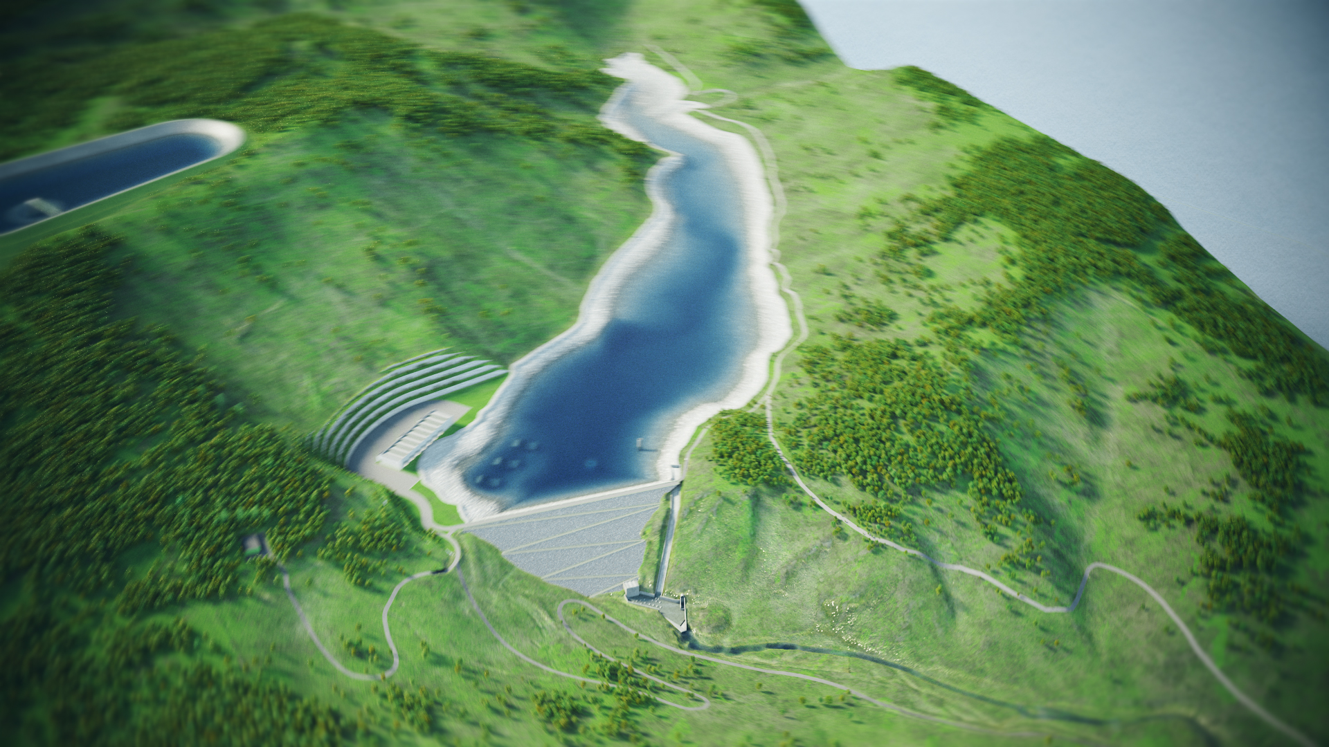 Animacja 3D elektrowni szczytowo-pompowej. 3D animation of a pumped-storage power plant