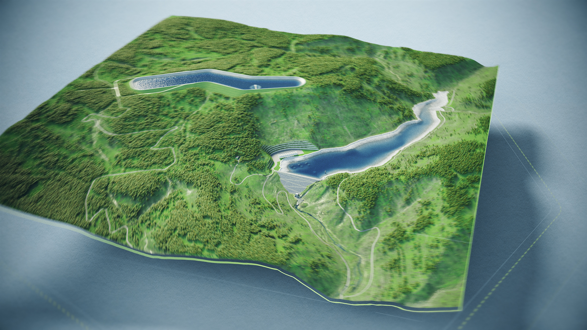 Animacja 3D elektrowni szczytowo-pompowej. 3D animation of a pumped-storage power plant
