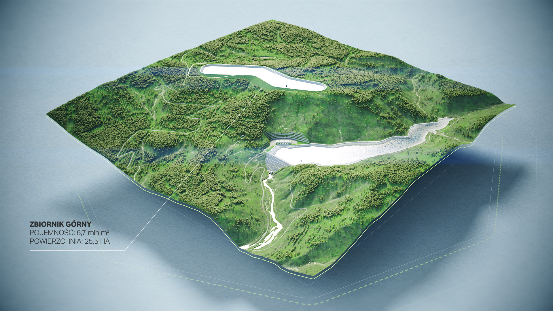 Animacja 3D elektrowni szczytowo-pompowej. 3D animation of a pumped-storage power plant