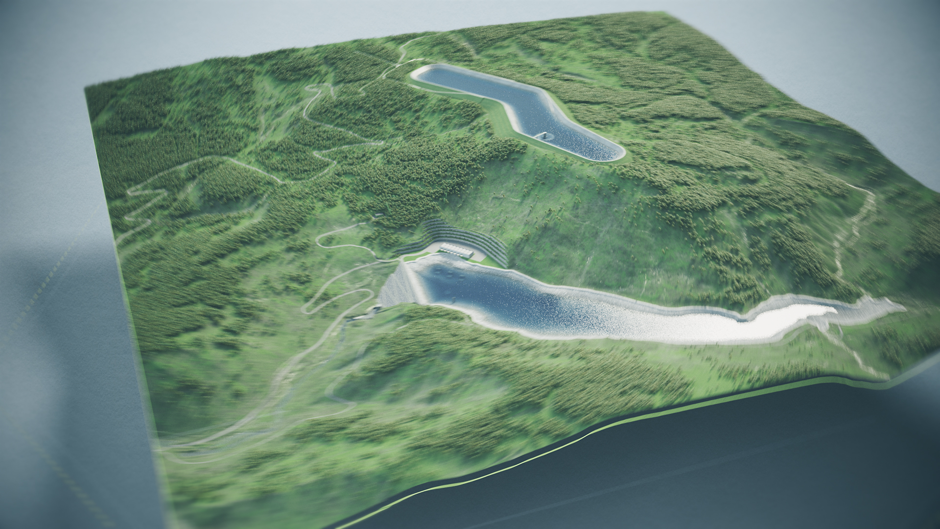 Animacja 3D elektrowni szczytowo-pompowej. 3D animation of a pumped-storage power plant