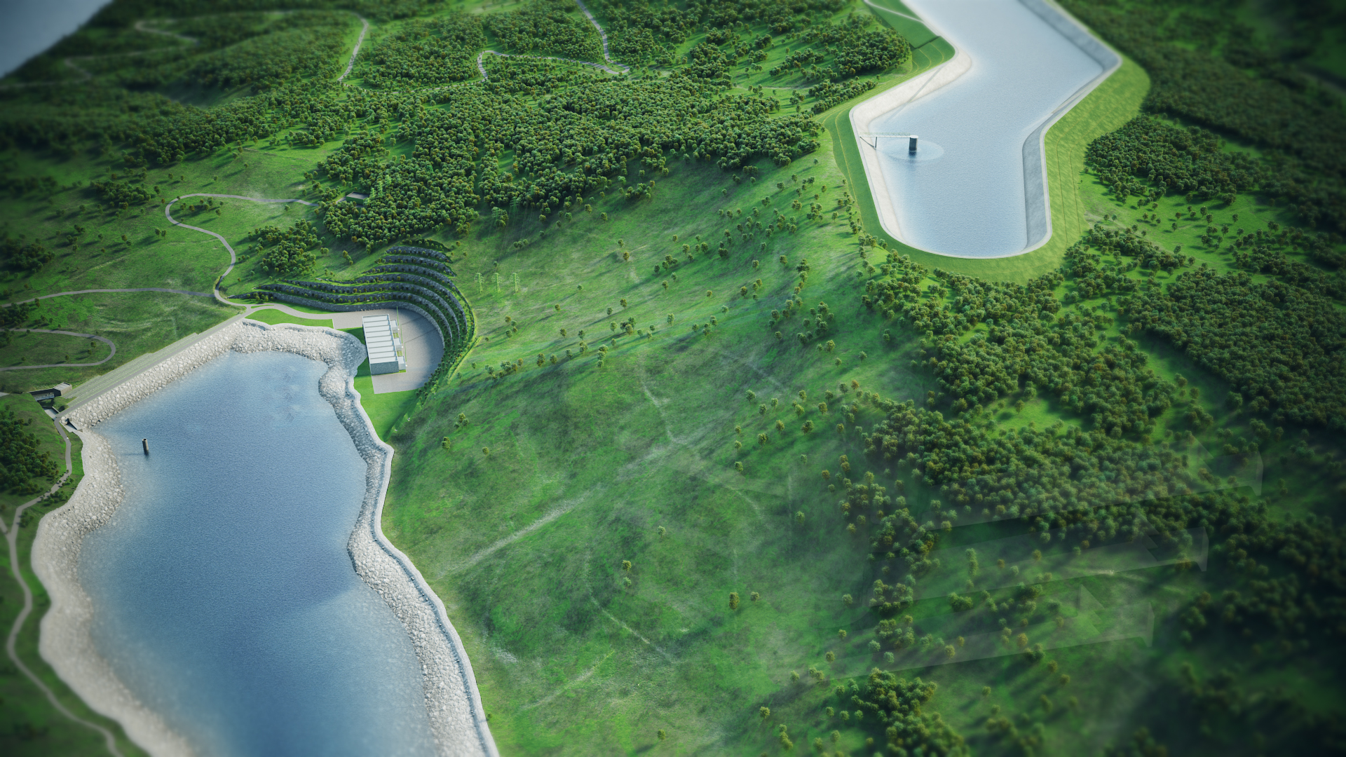 Animacja 3D elektrowni szczytowo-pompowej. 3D animation of a pumped-storage power plant