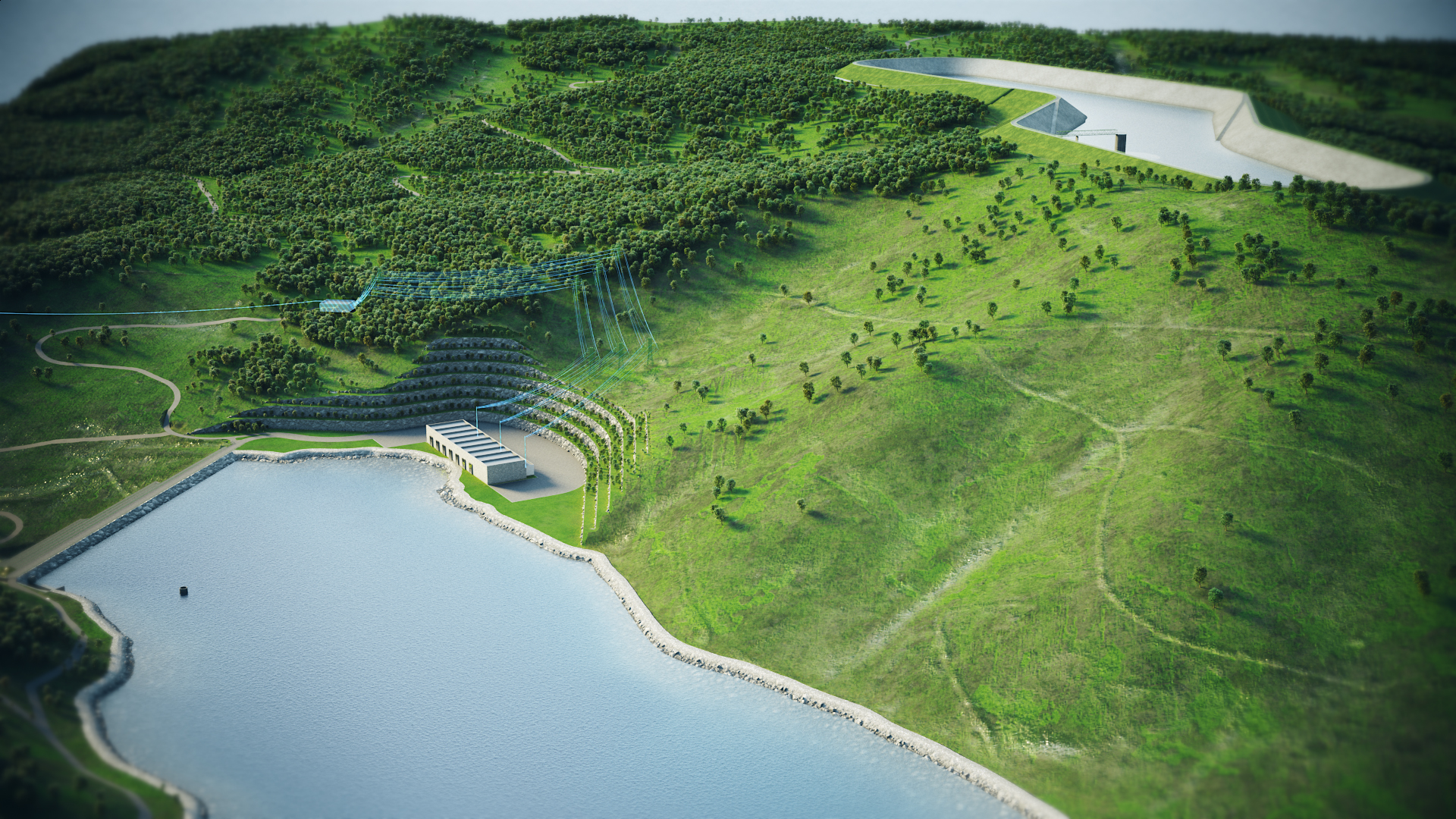 Animacja 3D elektrowni szczytowo-pompowej. 3D animation of a pumped-storage power plant