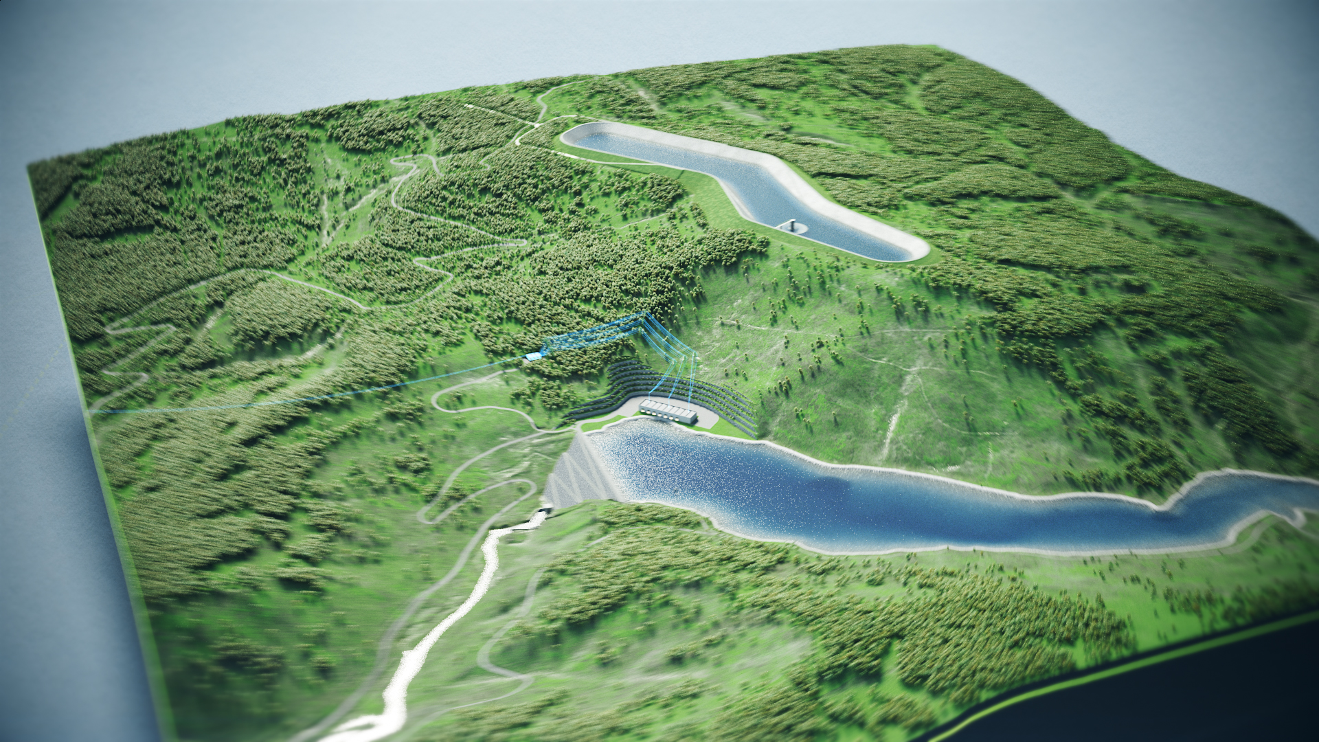Animacja 3D elektrowni szczytowo-pompowej. 3D animation of a pumped-storage power plant
