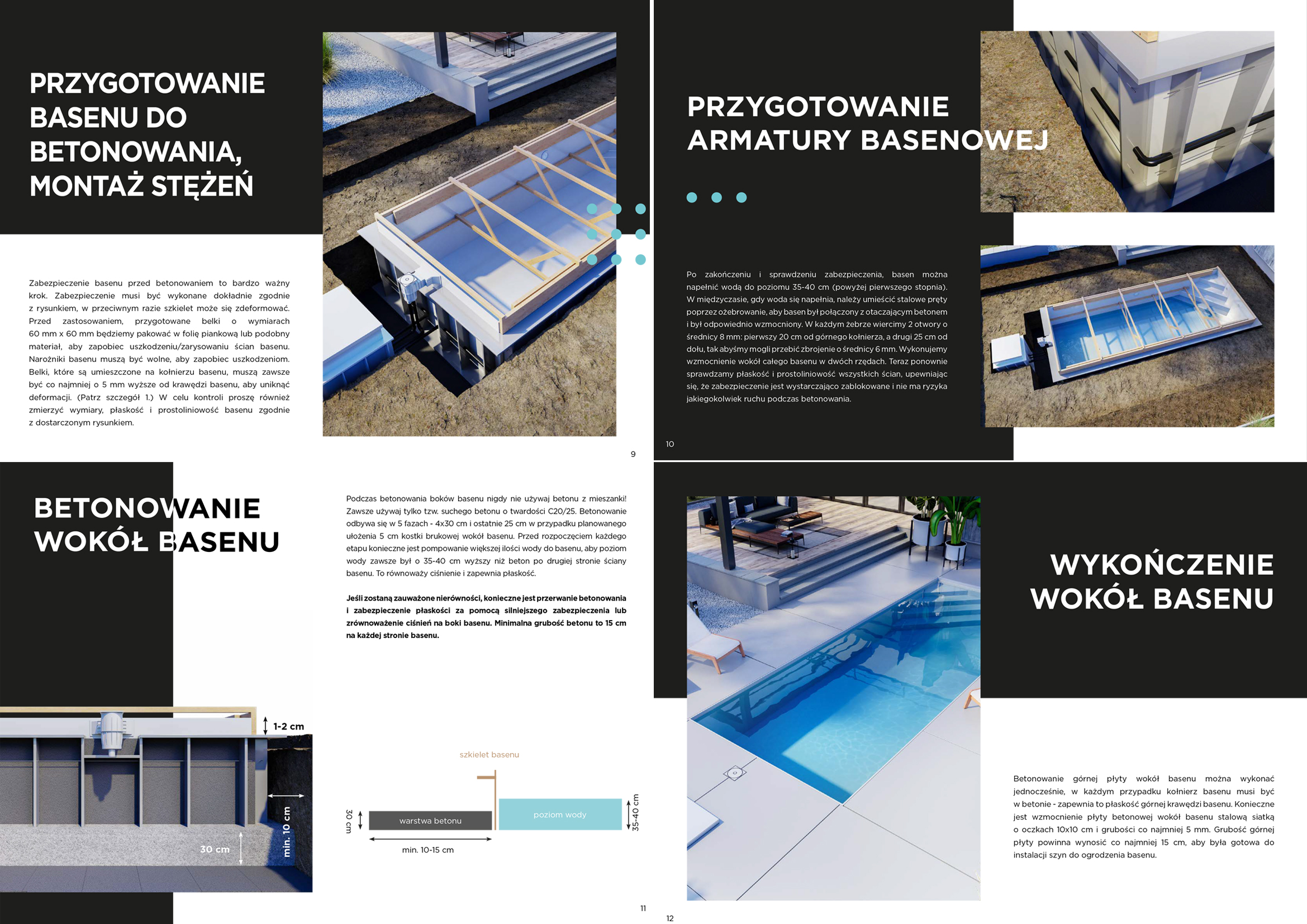 Wizualizacje 3D baseny. Projekt katalogu online i drukowanego - przykładowa strona z treścią. 3d visualizations swimming pools, Online and print catalog design.