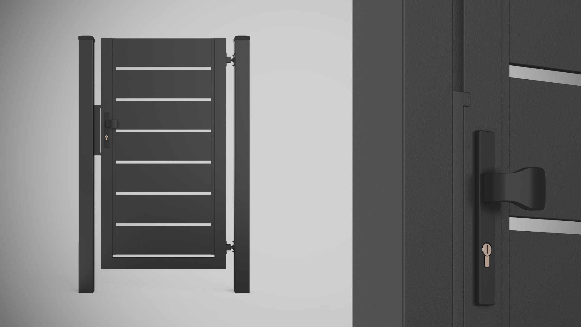 wizualizacje 3D ogrodzeń, moduły ogrodzeń wraz z bramami i elementami. 3d visualizations fences gates wickets.