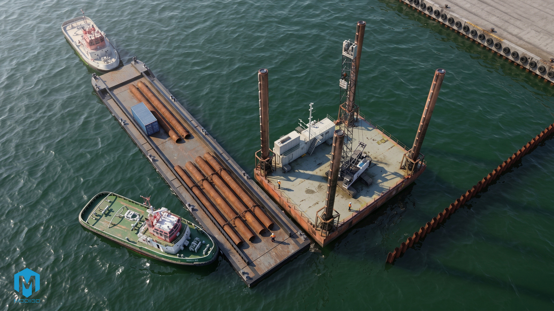 Aarsleff-Modii3d-animation-3d-harbour-build_03L Animacja 3d budowy portu. 3D port construction animation.