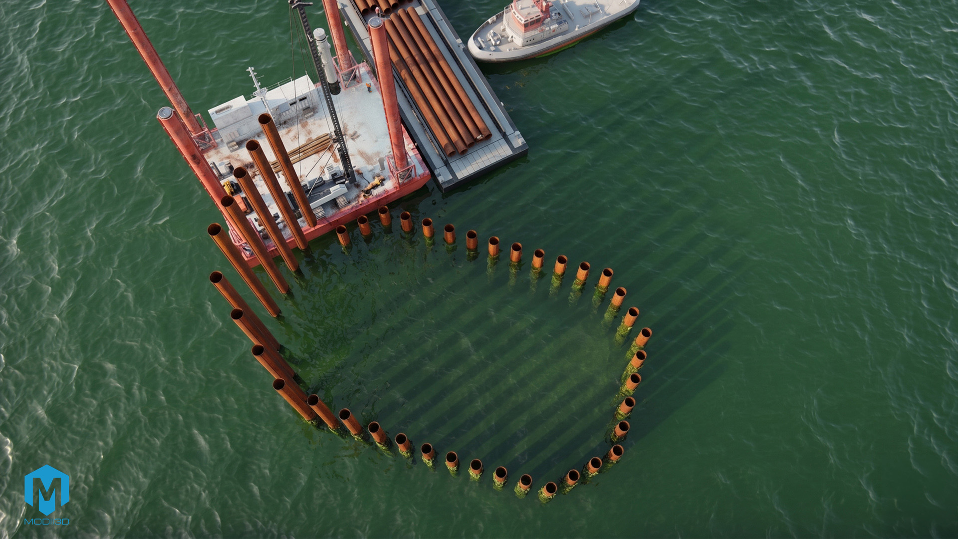 Aarsleff-Modii3d-animation-3d-harbour-build_05L Animacja 3d budowy portu. 3D port construction animation.